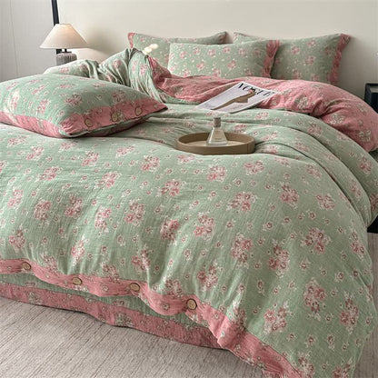 Linge de lit vintage en gaze de pur coton à motif floral (ensemble de 4 pièces) - image 2