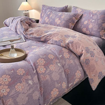 Linge de lit en gaze de pur coton à motifs floraux et papillons (ensemble 4 pièces) - image 3