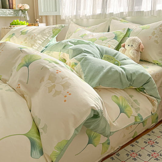 Housse de couette en pur coton à motif de feuilles de ginkgo - 220 cm x 240 cm - image 0