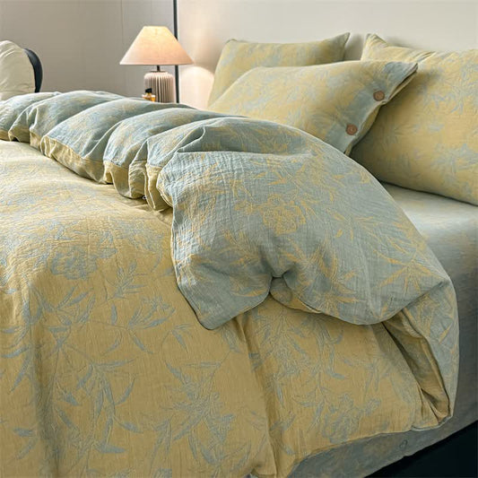 Linge de lit artistique en gaze de coton à motifs floraux et de feuilles (ensemble de 4 pièces) - 220 cm x 240 cm - image 0