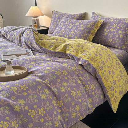 Linge de lit élégant en gaze de pur coton à motif floral (ensemble 4 pièces) - image 1