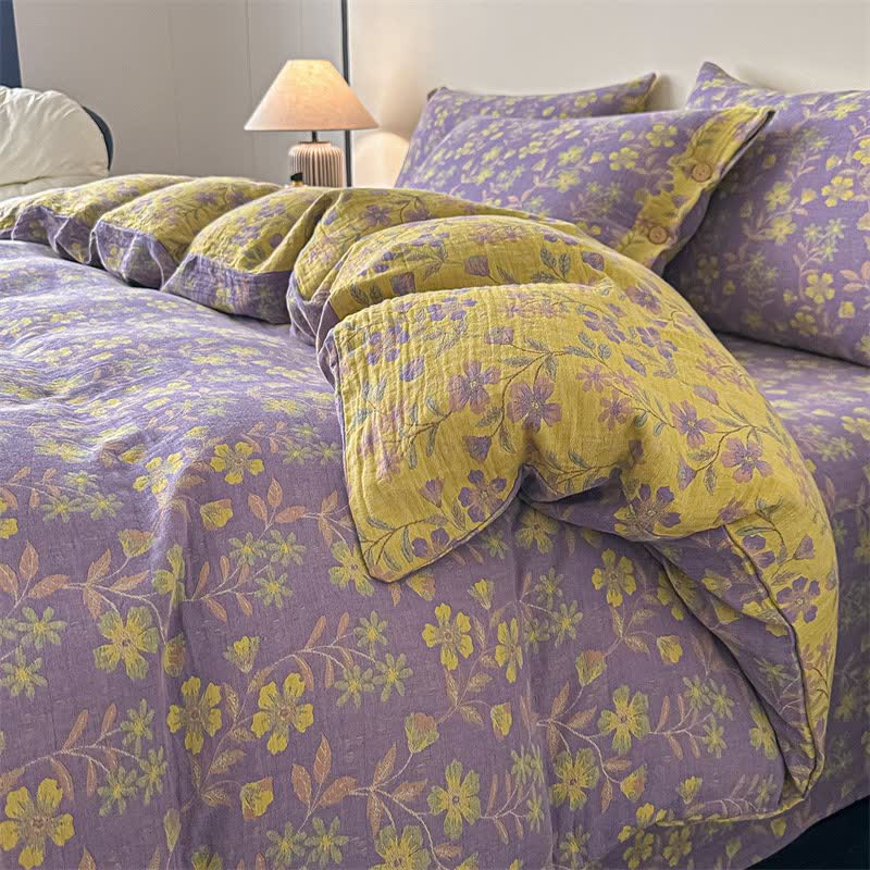 Linge de lit élégant en gaze de pur coton à motif floral (ensemble 4 pièces) - 220 cm x 240 cm - image 0