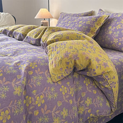 Linge de lit élégant en gaze de pur coton à motif floral (ensemble 4 pièces) - 220 cm x 240 cm - image 0