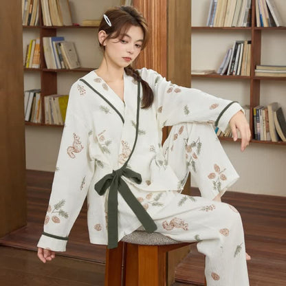 Ensemble de vêtements d'intérieur à motif d'écureuil des bois et de glands - Beige - XXL - image 0