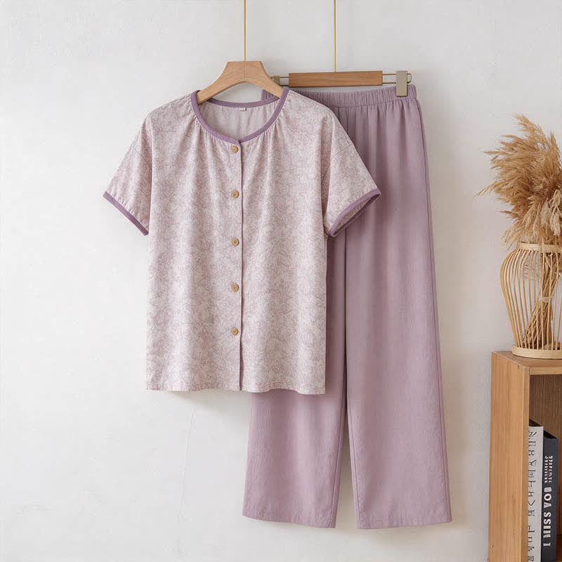Ensemble de salon en coton imprimé lavande - Violet - 3XL - image 0