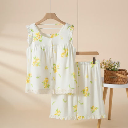 Ensemble de vêtements d'intérieur sans manches avec volants en osmanthus et dentelle - Blanc - XL - image 0