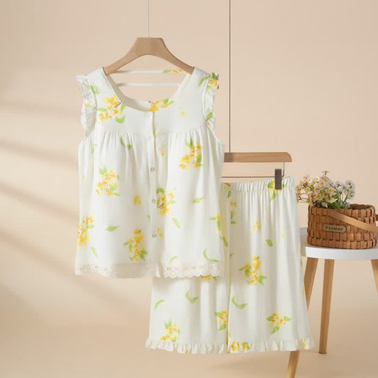 Ensemble de vêtements d'intérieur sans manches avec volants en osmanthus et dentelle - Blanc - XL - image 0