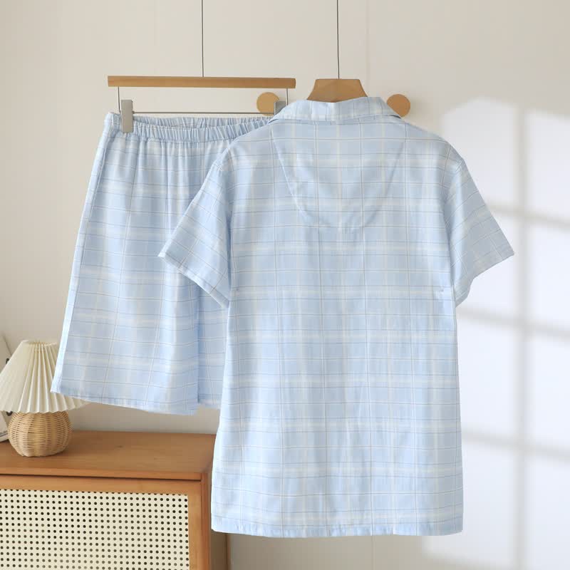 Ensemble pyjama à manches courtes en coton à carreaux - image 3
