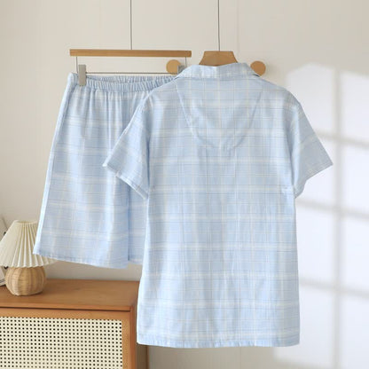 Ensemble pyjama à manches courtes en coton à carreaux - image 3