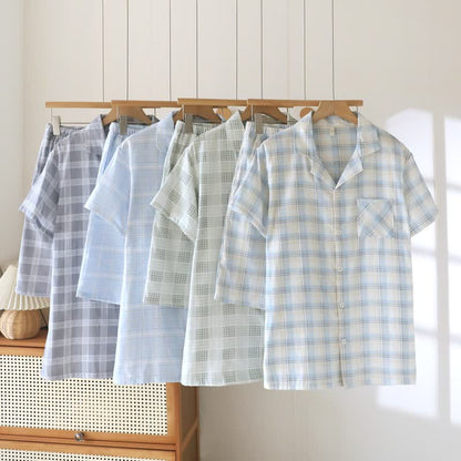 Ensemble pyjama à manches courtes en coton à carreaux - image 1