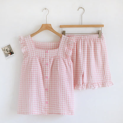 Ensemble pyjama en coton à manches volantées et carreaux vichy - Rose - XL - image 17