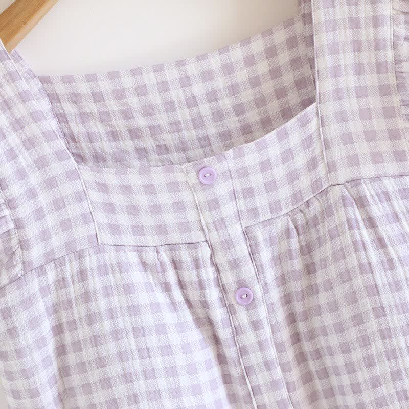Ensemble pyjama en coton à manches volantées et carreaux vichy - image 8