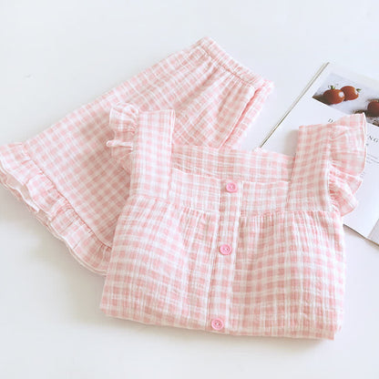 Ensemble pyjama en coton à manches volantées et carreaux vichy - image 18