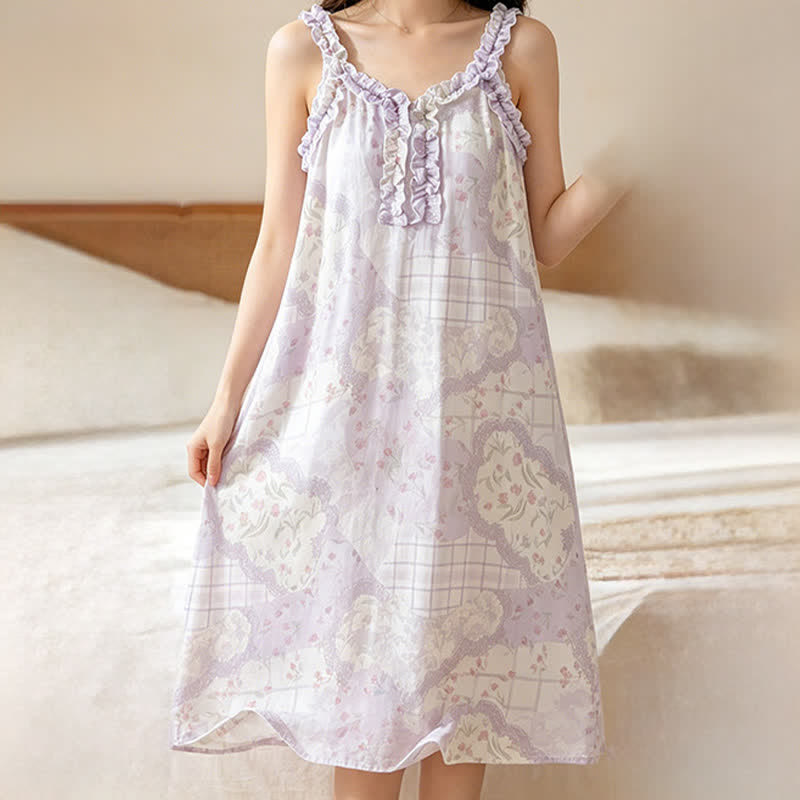 Chemise de nuit à col volanté et motif floral en coton de bambou - image 5