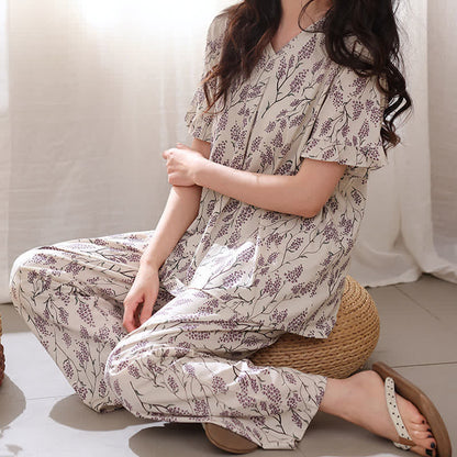 Ensemble de vêtements d'intérieur en coton à motif floral botanique - image 2