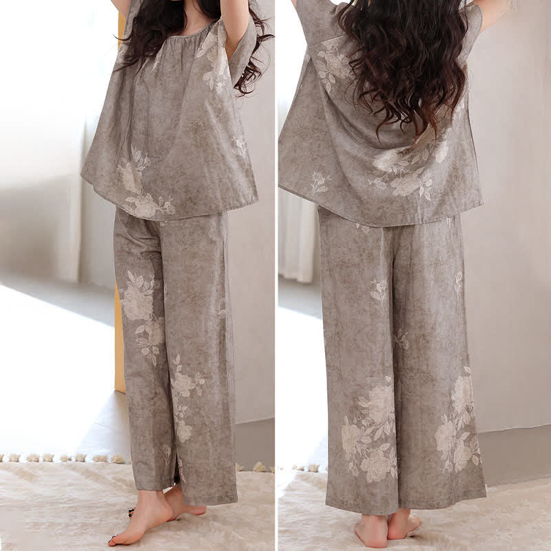 Ensemble pyjama rétro en coton à motifs floraux - image 3