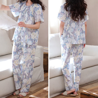 Ensemble pyjama en coton à motif floral aquarelle - image 6