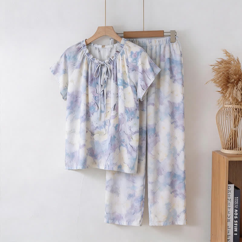 Ensemble pyjama en coton à motif floral aquarelle - Multicolore - 3XL - image 0