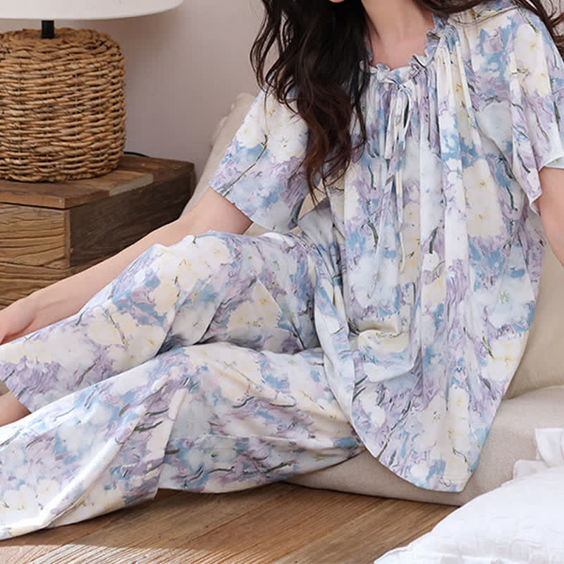Ensemble pyjama en coton à motif floral aquarelle - image 4