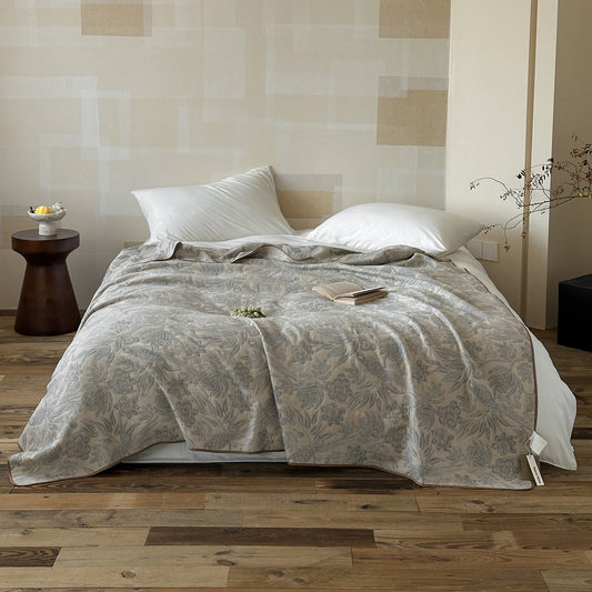 Couette en mousseline de soie élégante et rustique grise à motif floral Ownkoti - Reine - image 0