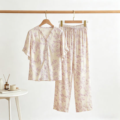 Ensemble de vêtements d'intérieur à motif floral lavande et manches à volants - image 0