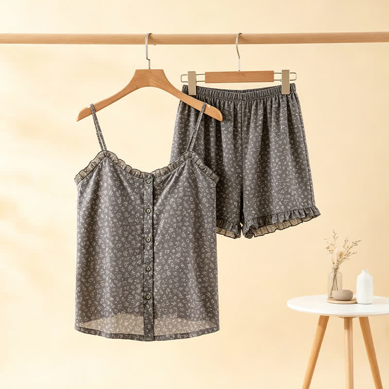 Ensemble pyjama composé d'un haut en coton à fleurs et à volants - image 0