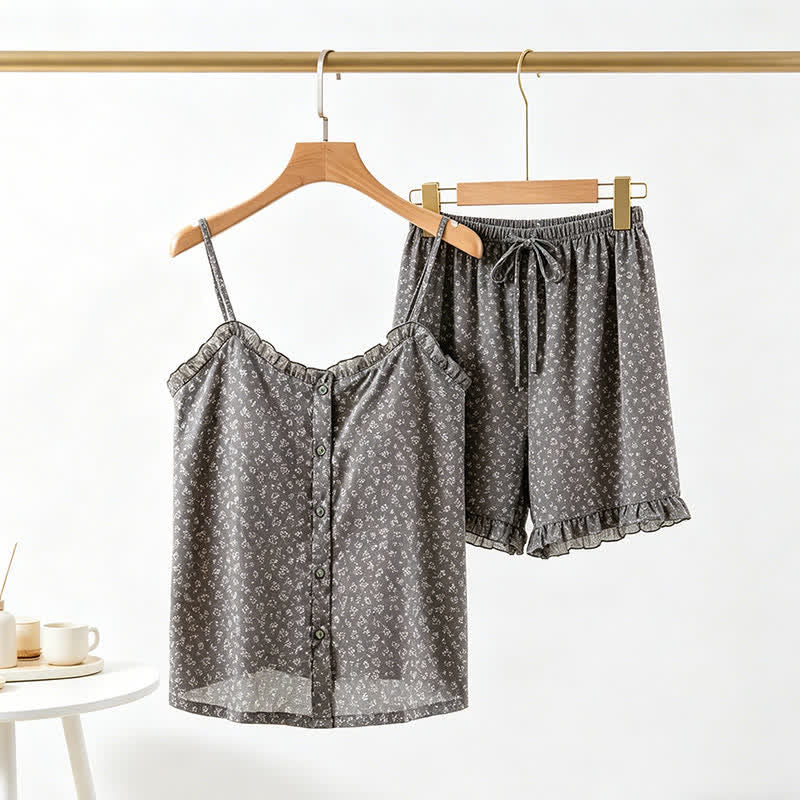 Ensemble pyjama composé d'un haut en coton à fleurs et à volants - image 2