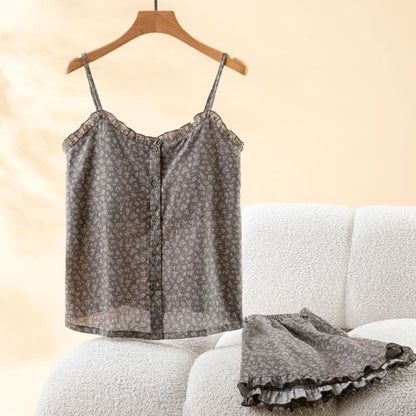 Ensemble pyjama composé d'un haut en coton à fleurs et à volants - image 1