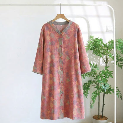 Robe d'intérieur vintage en gaze de coton à motif floral - Rose - XL - image 0