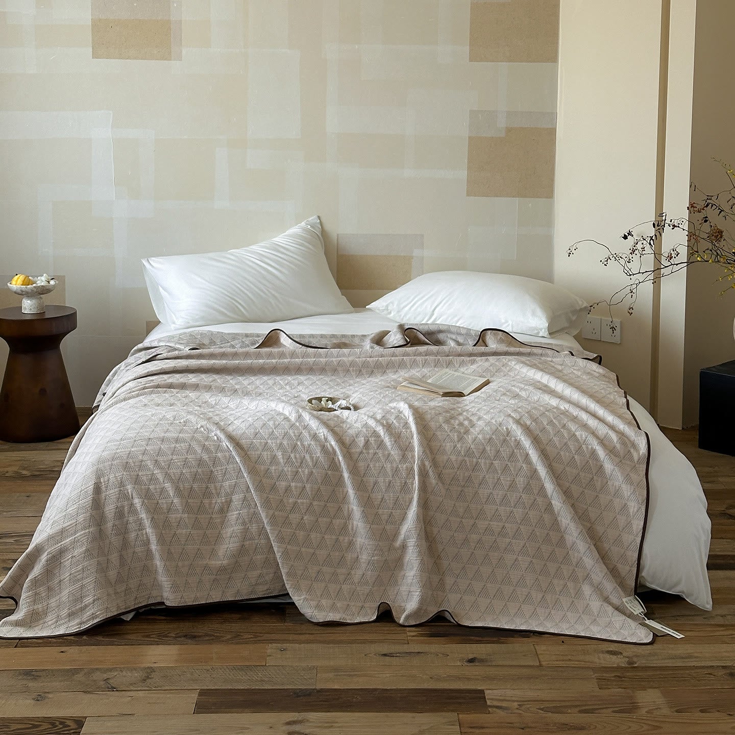 Couette en coton Ownkoti, neutre, minimaliste, géométrique, losanges. - Rose - Reine - image 3