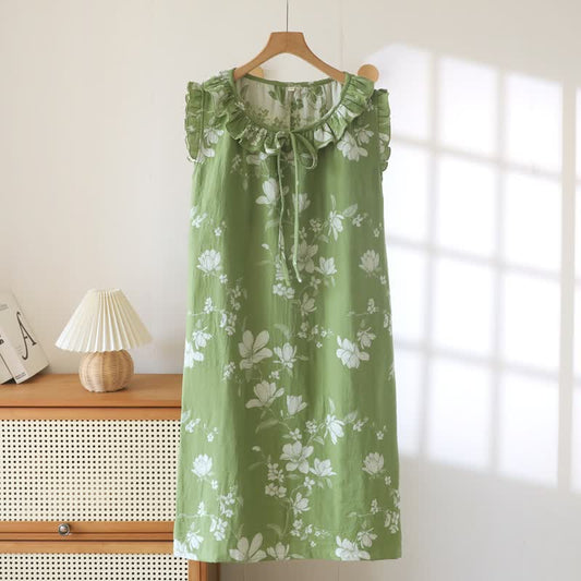 Chemise de nuit verte en coton à fleurs et à volants - Vert - XL - image 0