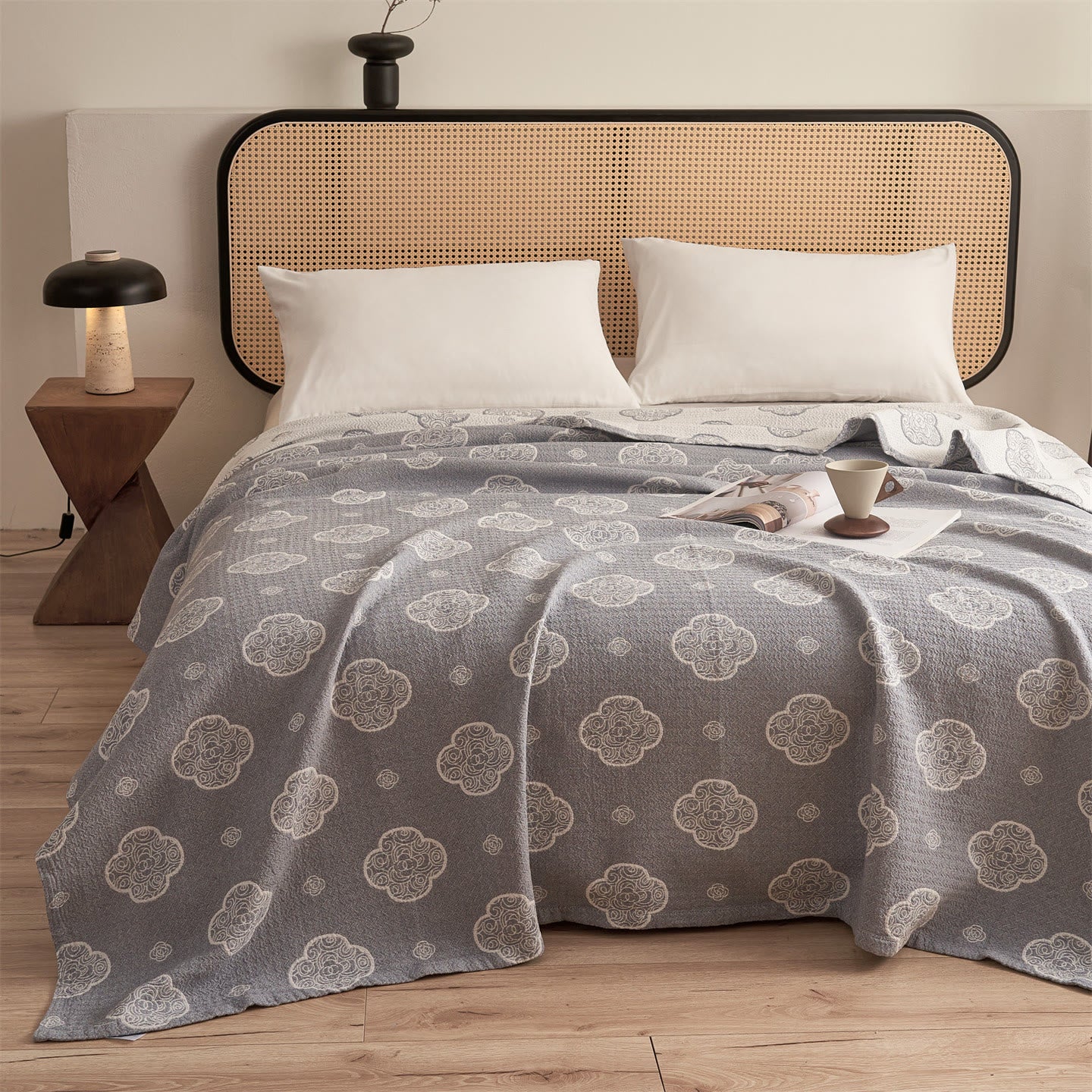 Couette en gaze jacquard 3 couches Ownkoti Oriental Ruyi Cloud - Gris - Reine - image 5