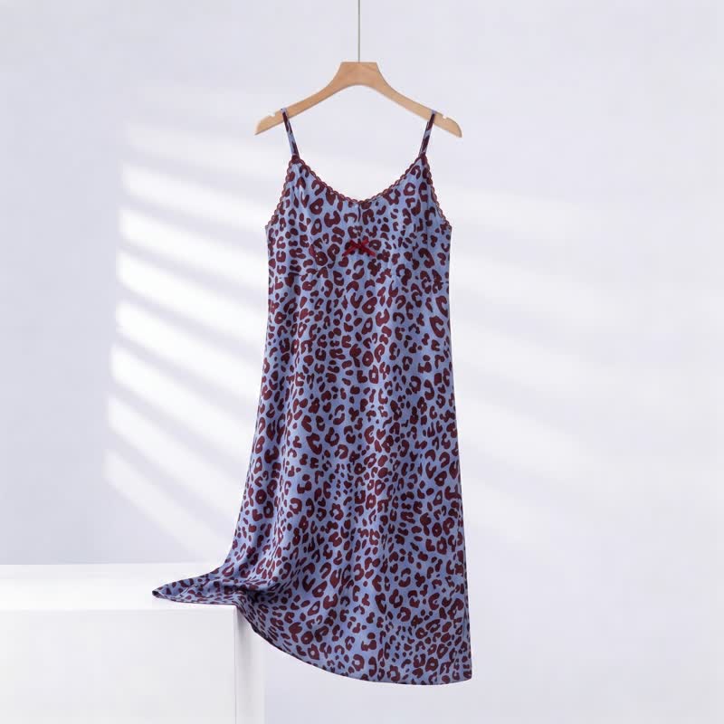 Nuisette à imprimé léopard et bordure en dentelle - Bleu - XXXL - image 3