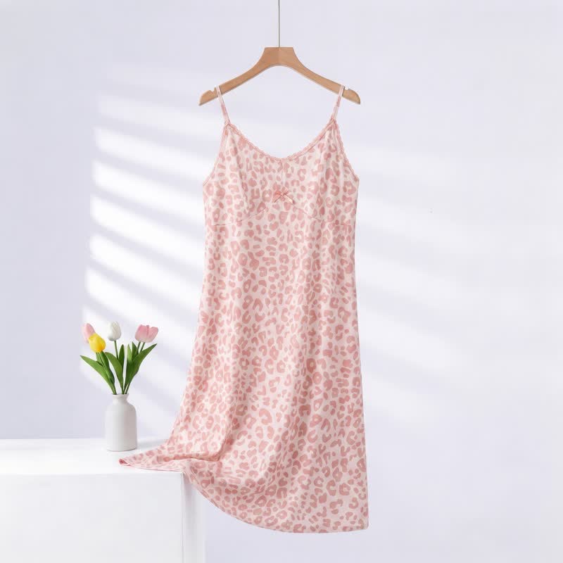 Nuisette à imprimé léopard et bordure en dentelle - Rose - XXXL - image 0