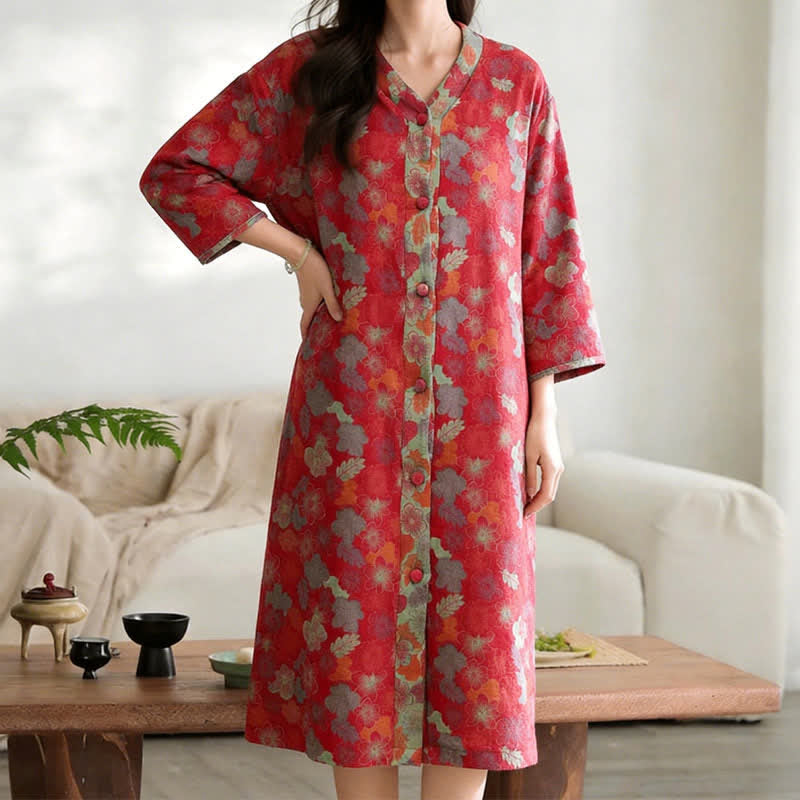 Robe d'intérieur vintage en gaze de coton à motif floral - image 7