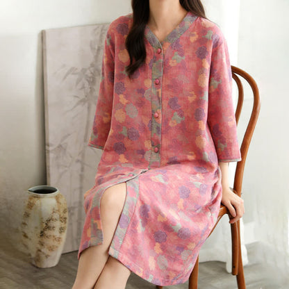 Robe d'intérieur vintage en gaze de coton à motif floral - image 1