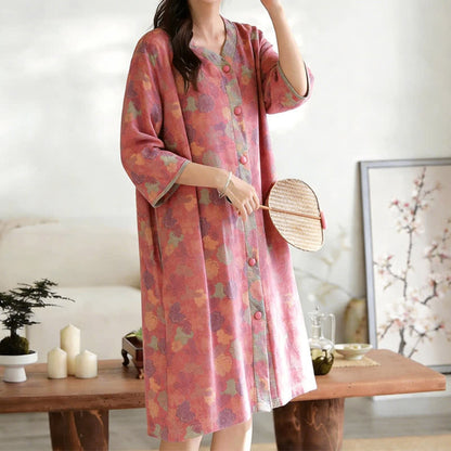 Robe d'intérieur vintage en gaze de coton à motif floral - image 2