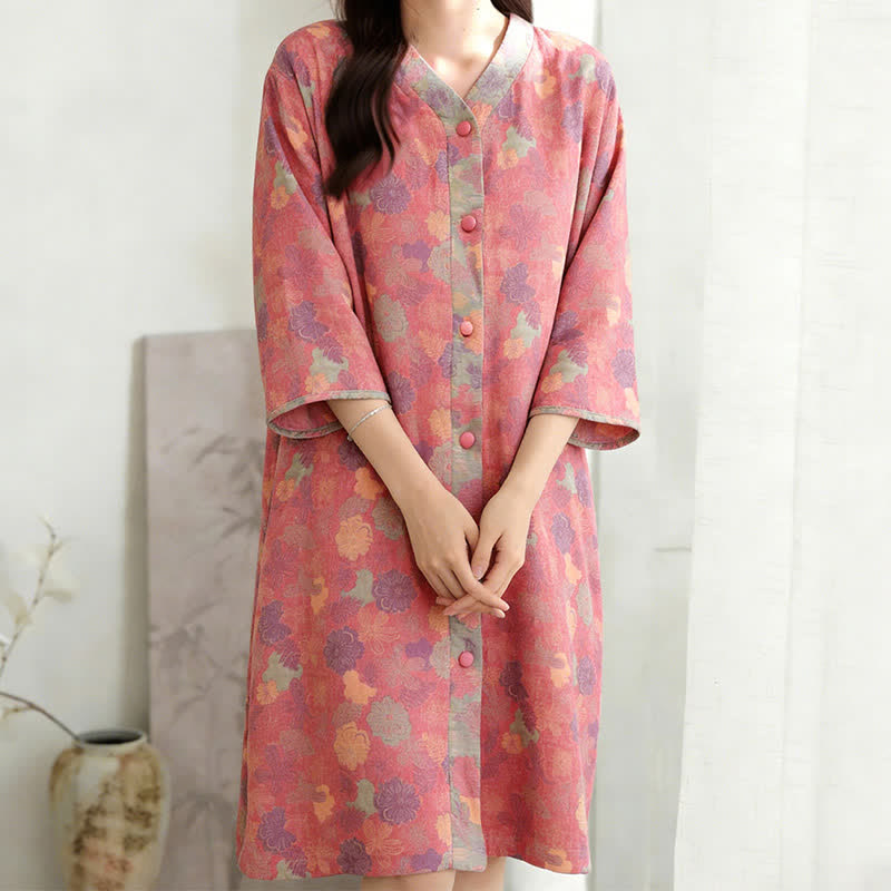 Robe d'intérieur vintage en gaze de coton à motif floral - image 3