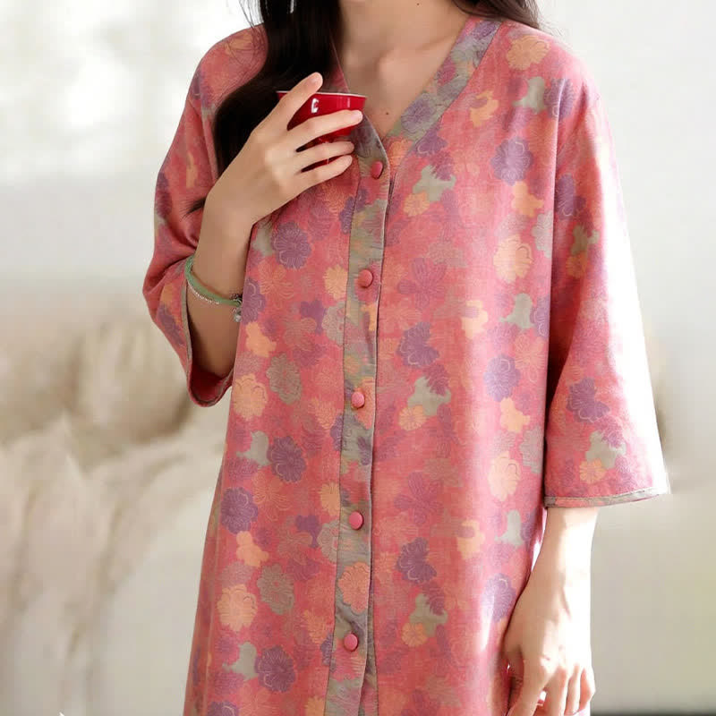 Robe d'intérieur vintage en gaze de coton à motif floral - image 4