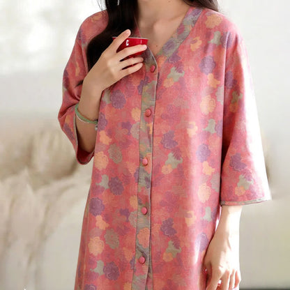 Robe d'intérieur vintage en gaze de coton à motif floral - image 4