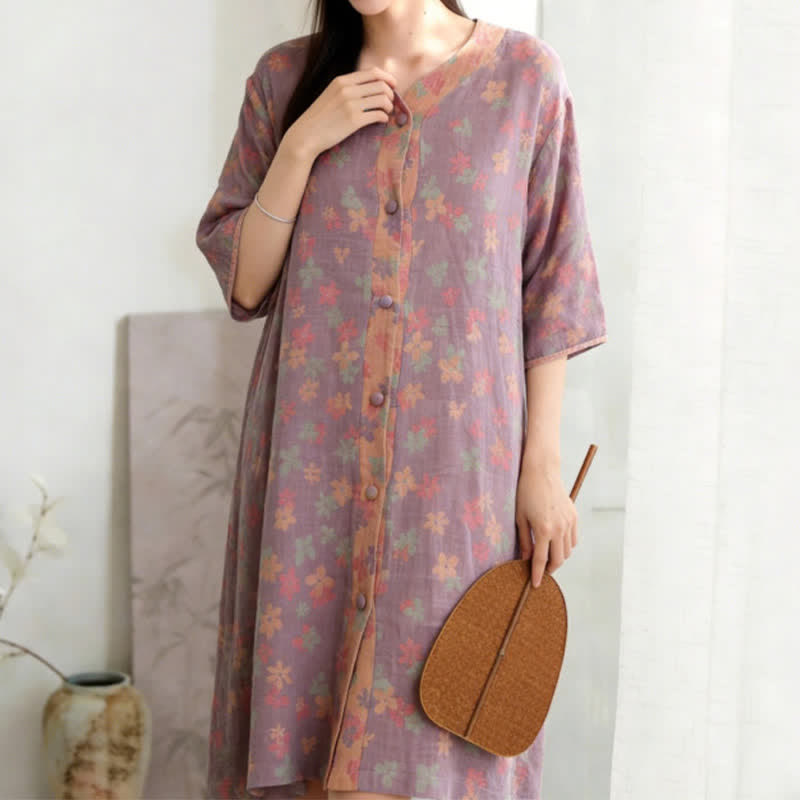 Robe d'intérieur violette à fleurs en gaze de coton - image 1