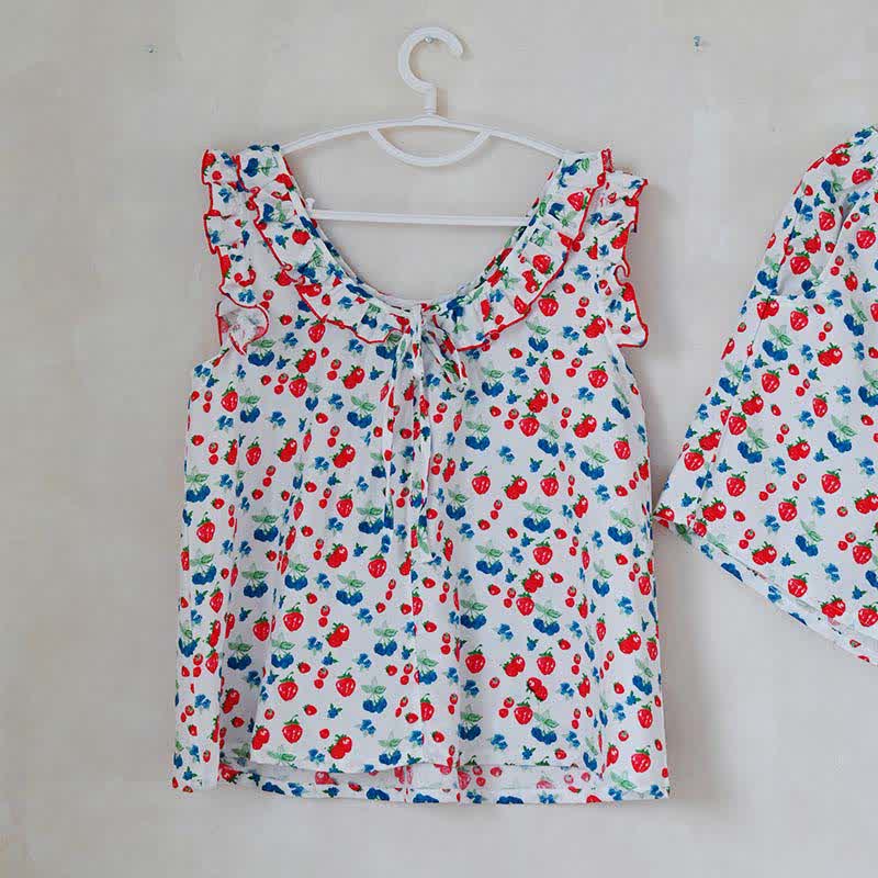 Pyjama pour femme en gaze de coton à volants et motifs de fruits - image 7