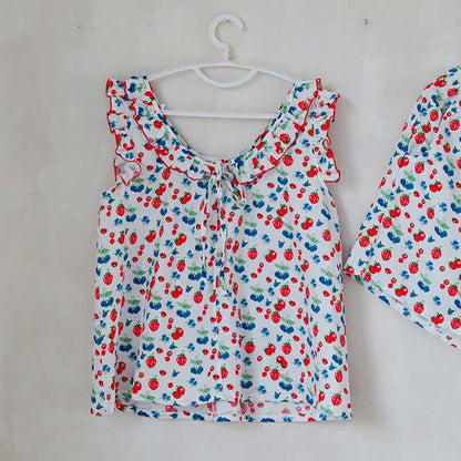 Pyjama pour femme en gaze de coton à volants et motifs de fruits - image 7
