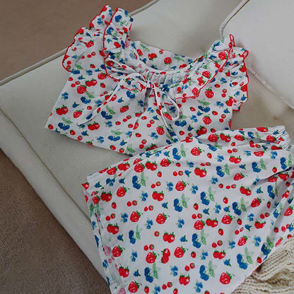 Pyjama pour femme en gaze de coton à volants et motifs de fruits - image 8