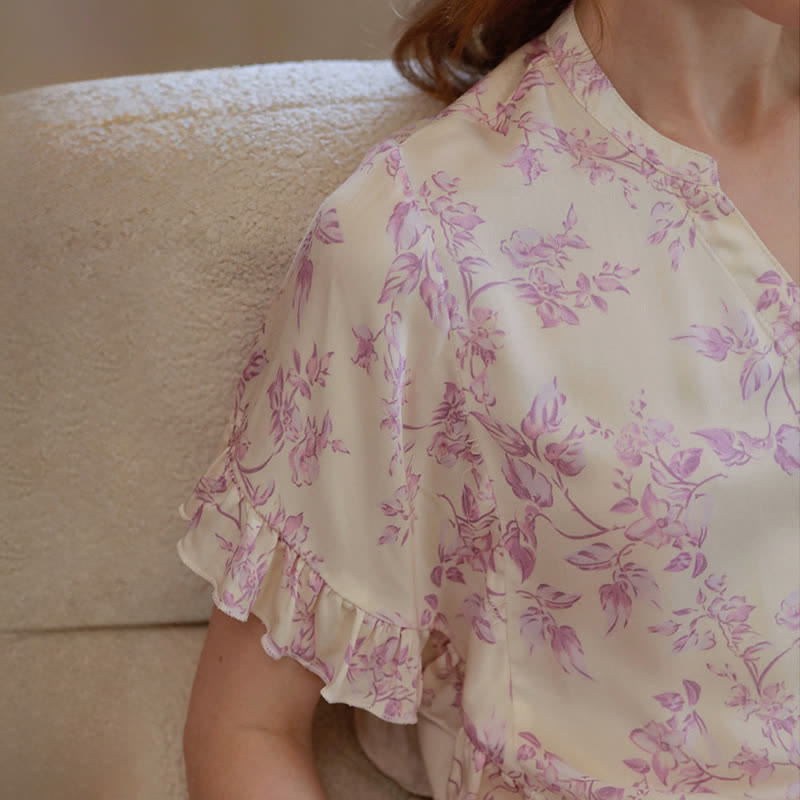 Ensemble de vêtements d'intérieur à motif floral lavande et manches à volants - image 11