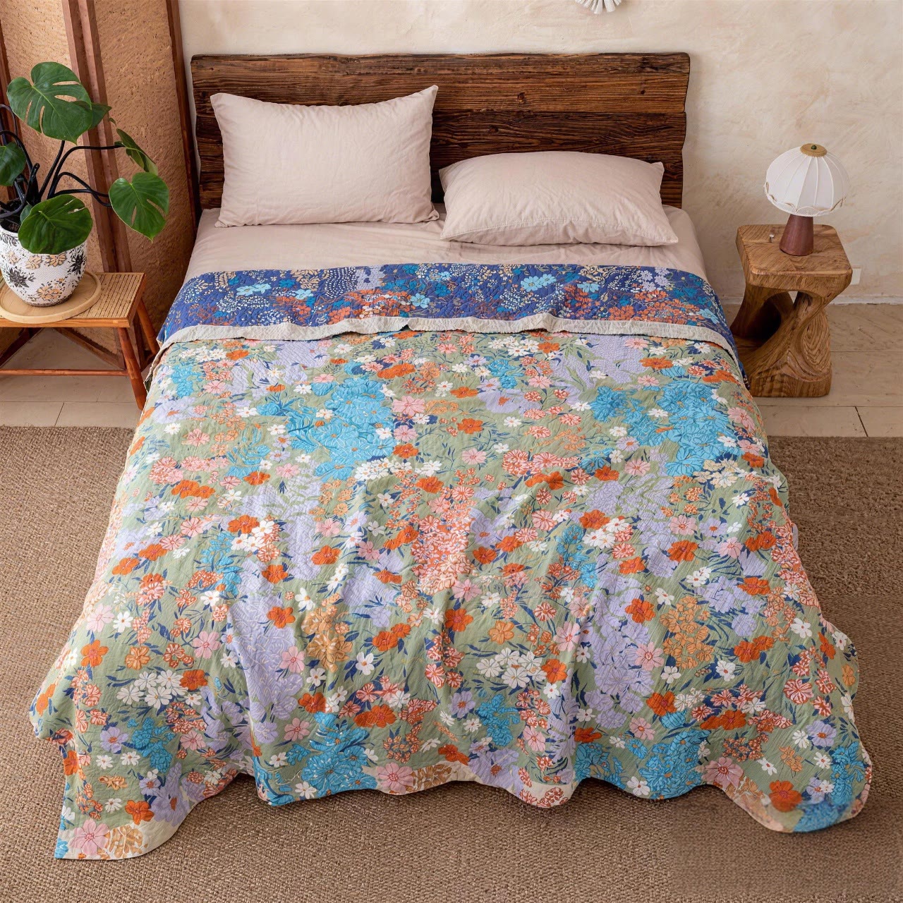 Couette en gaze multicolore à motifs floraux printaniers Ownkoti - Reine - image 0