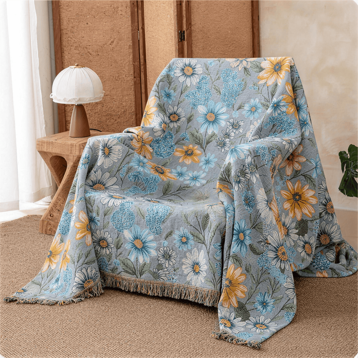Couette en gaze à franges et motif floral vintage Ownkoti - image 1
