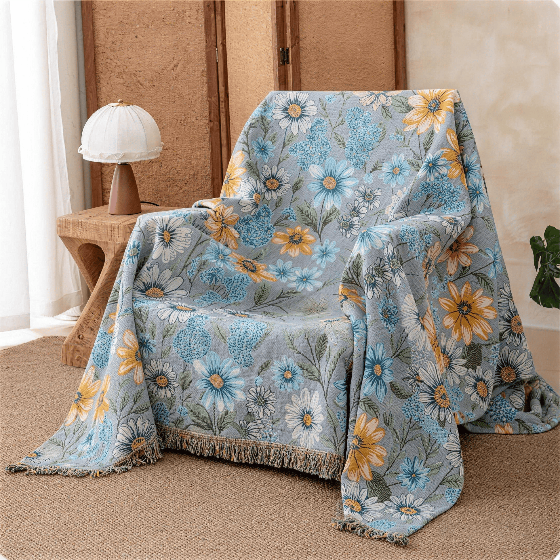 Couette en gaze à franges et motif floral vintage Ownkoti - image 1