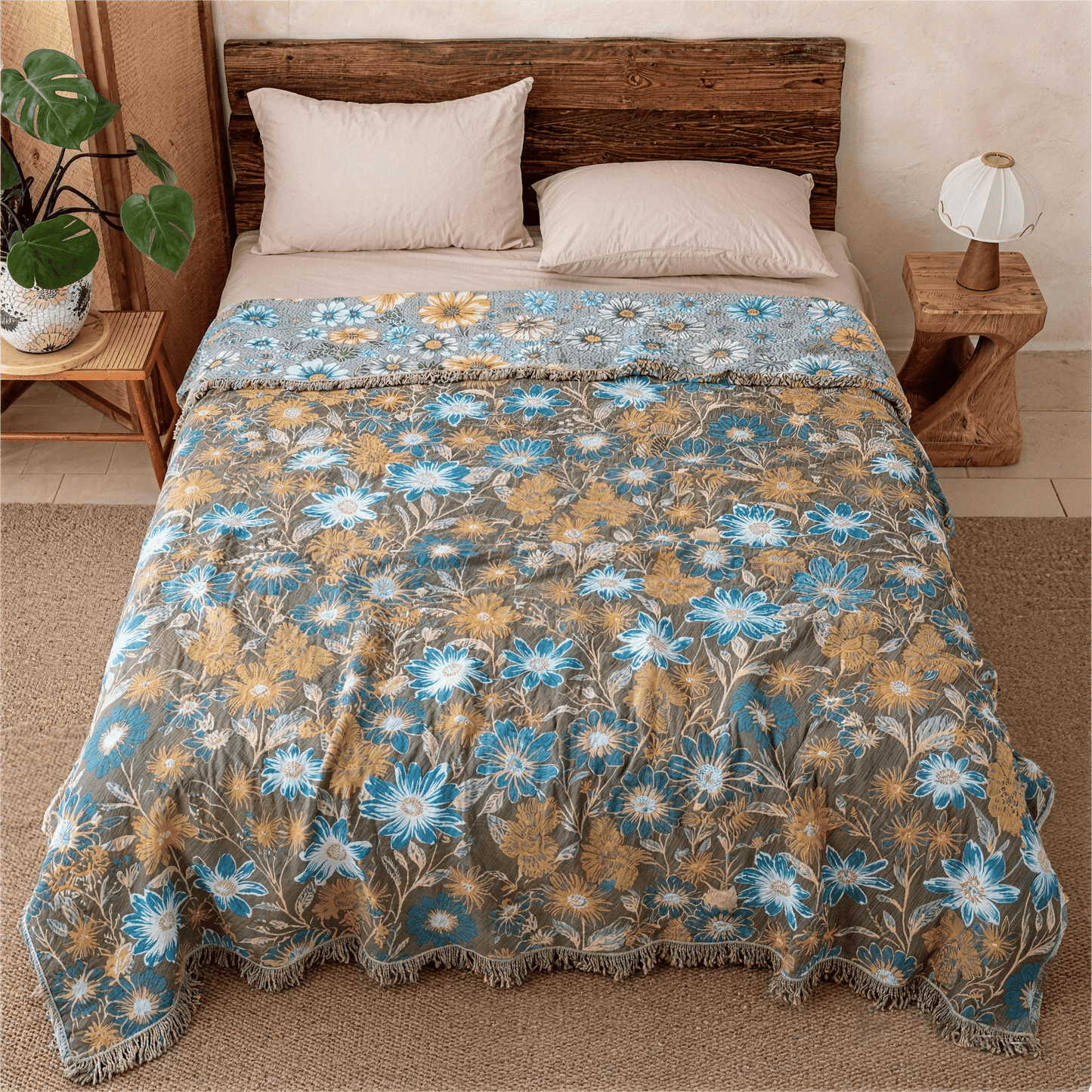Couette en gaze à franges et motif floral vintage Ownkoti - image 3