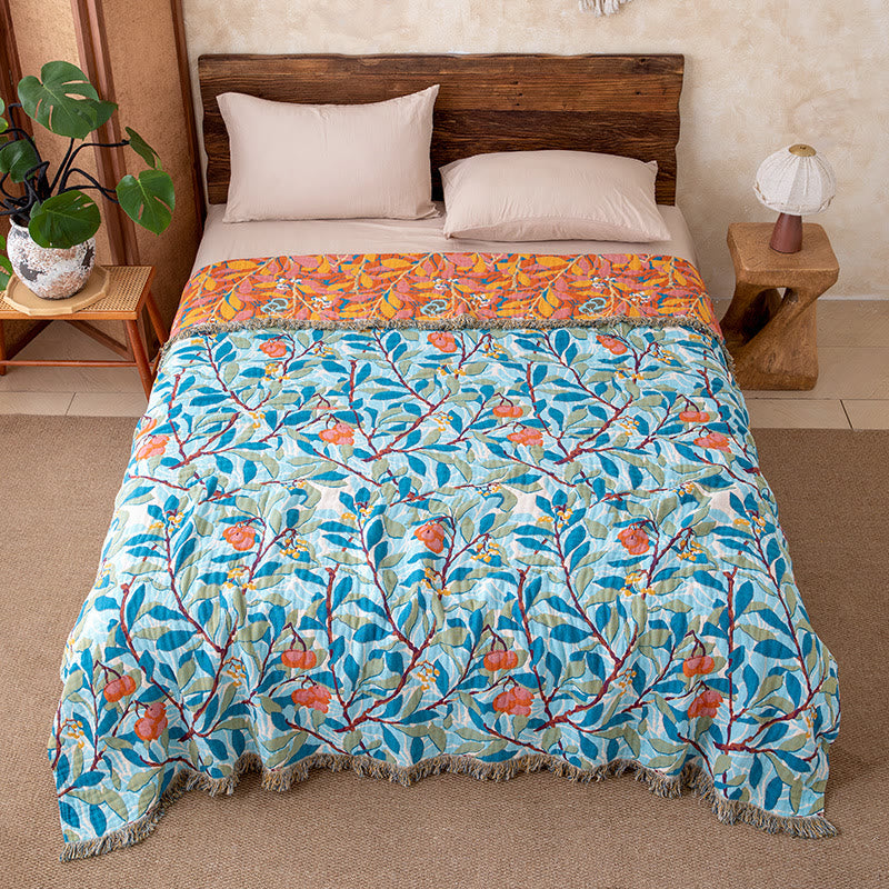 Couette réversible en gaze à franges botaniques vintage Ownkoti - Bleu - Reine - image 4